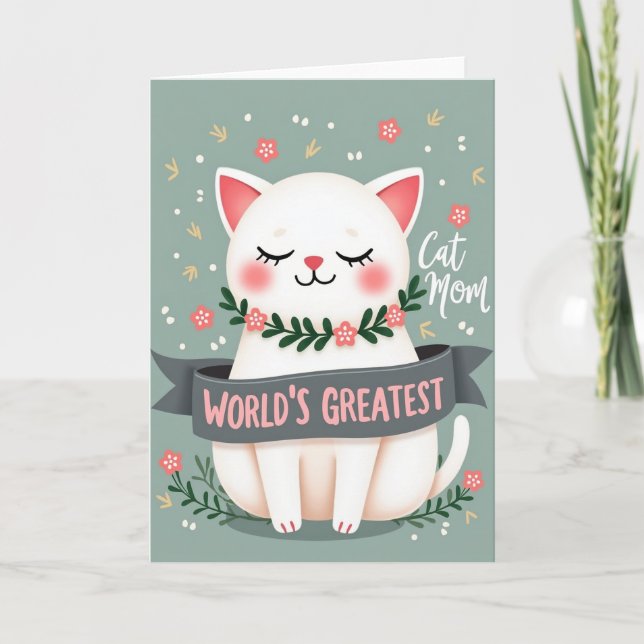 Sweet Cat Moms Day Illustration Card (Front)