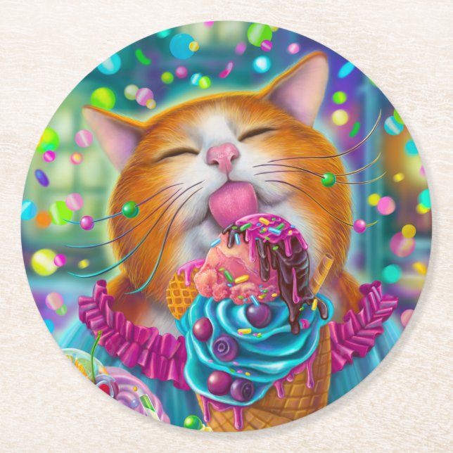 Sweet Cat Round Paper Coaster (Front)