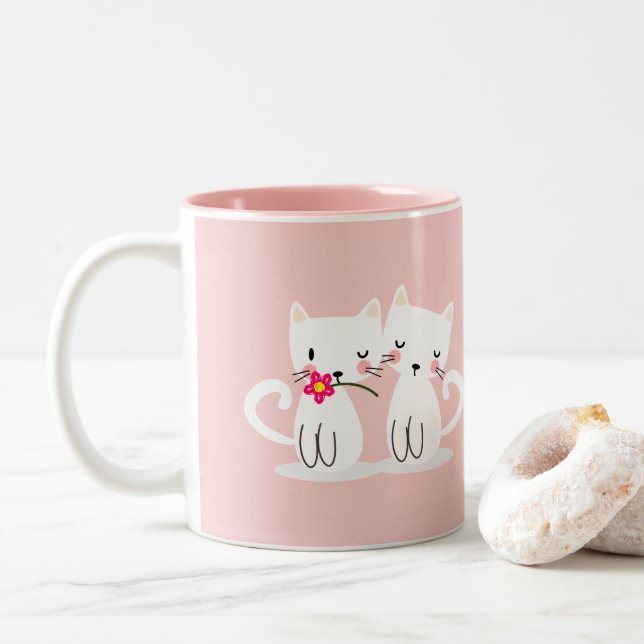 Sweet Cats Personalised Valentines Day Two-Tone Coffee Mug (With Donut)