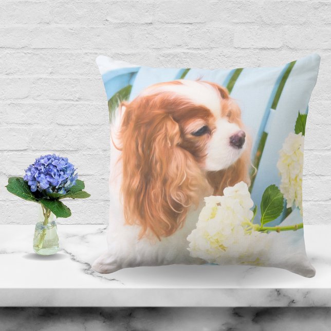Sweet Cavalier King Charles Spaniel Hydrangeas Cushion (Creator Uploaded)