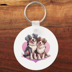 Sweet Cavalier Spaniel Couple in Heart Key Ring