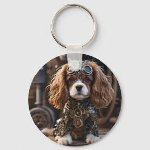 Sweet Cavalier Spaniel Puppy Steampunked, Key Ring