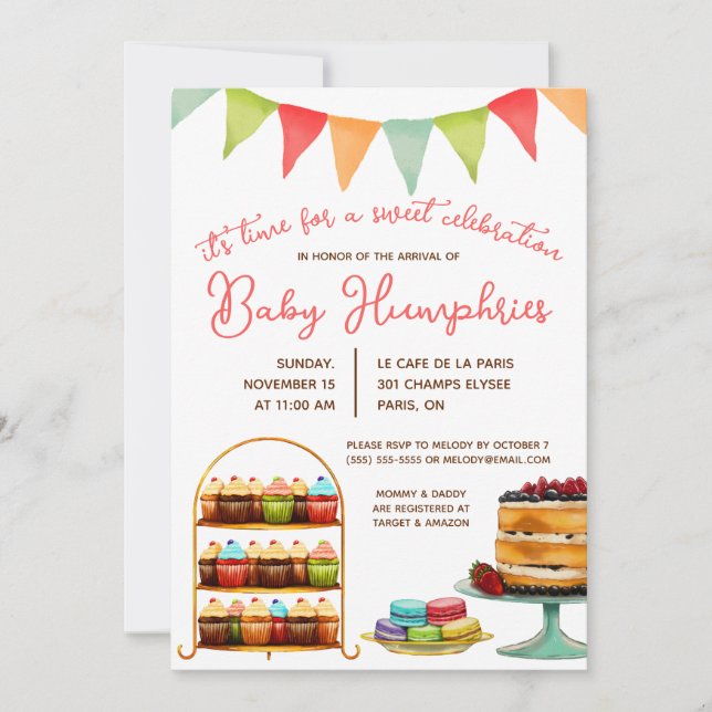 Sweet Celebration, Cake, Macaron Baby Shower Invitation (Front)