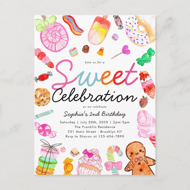 Sweet Celebration Candy Kids Candyland Birthday Postcard (Front)