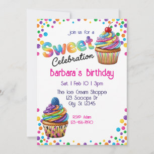 Sweet Celebration Colorful Cupcake Birthday Invitation