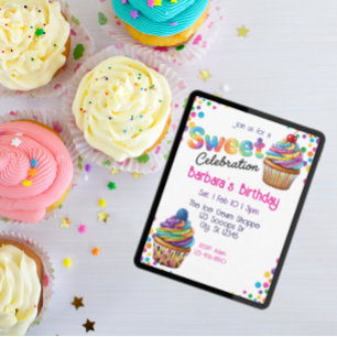 Sweet Celebration Colourful Cupcake Birthday Invitation