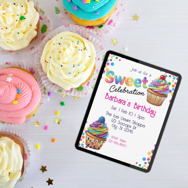 Sweet Celebration Colourful Cupcake Birthday Invitation (Creator Uploaded)