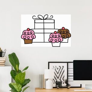 Sweet Celebration Cupcake and Gift Box Poster