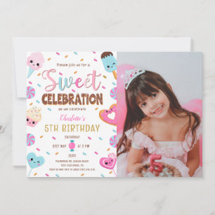 Sweet celebration Doughnut Candy Photo Birthday Invitation