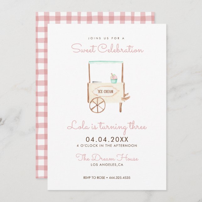 Sweet Celebration Ice Cream Pink Birthday Invitation (Front/Back)