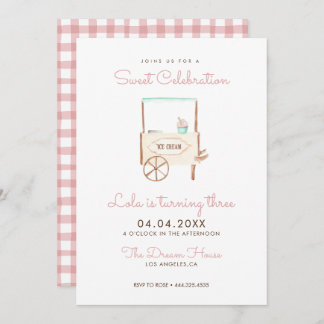 Sweet Celebration Ice Cream Pink Birthday Invitation