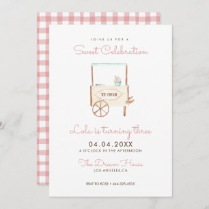 Sweet Celebration Ice Cream Pink Birthday Invitation