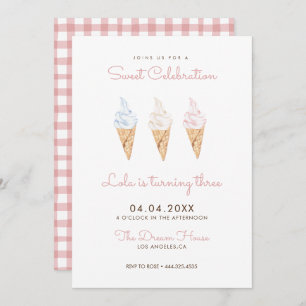Sweet Celebration Ice Cream Pink Birthday Invitation