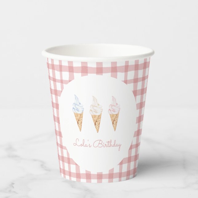 Sweet Celebration Ice Cream Pink Birthday Paper Cups (Front)