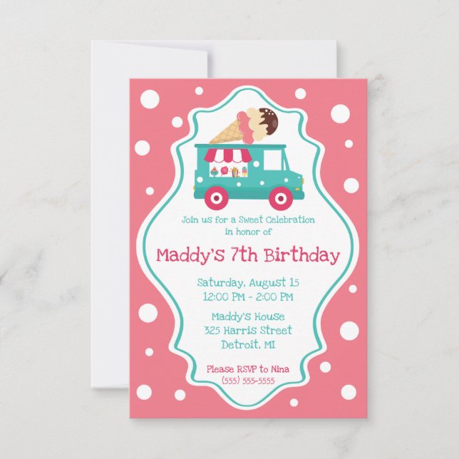 Sweet Celebration Ice Cream Truck Birthday Party Invitation (Front)