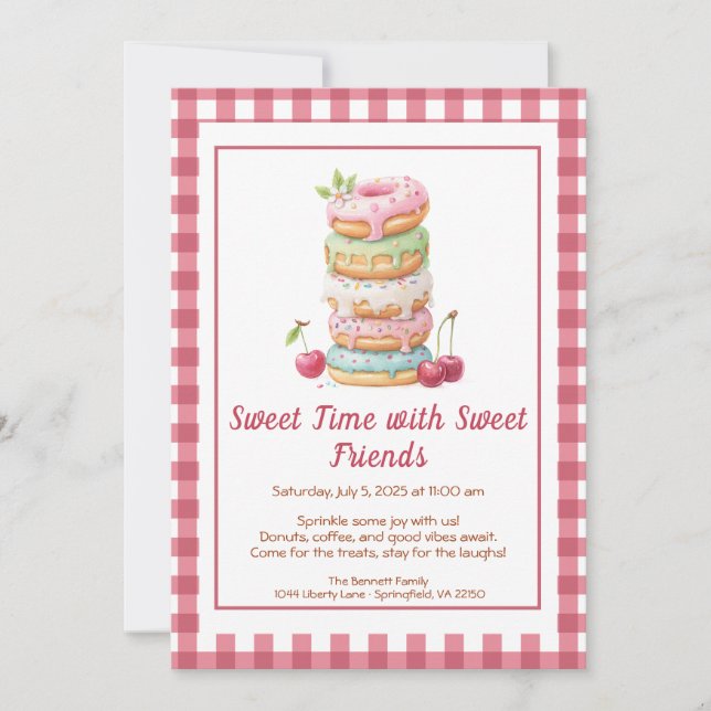Sweet Celebration Invite – Colourful Doughnuts Par (Front)