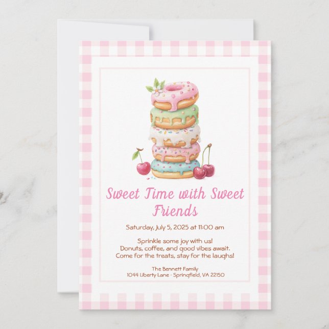 Sweet Celebration Invite – Colourful Doughnuts Par (Front)
