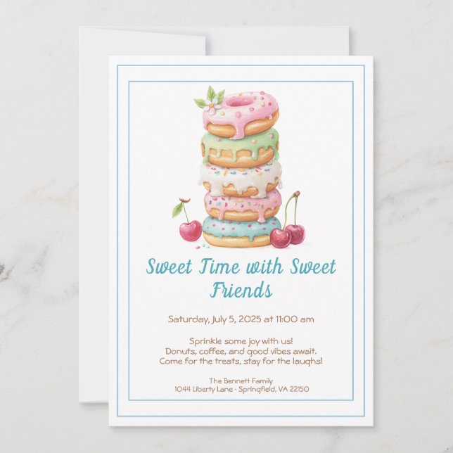 Sweet Celebration Invite – Colourful Doughnuts Par (Front)