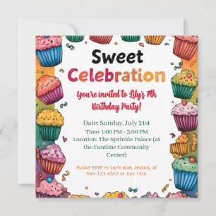 "Sweet Celebration" Party with a Colorful Cupcakes Invitation