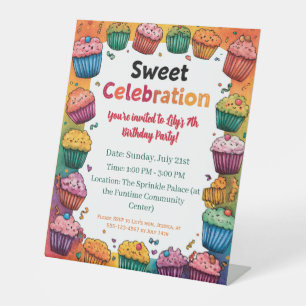 "Sweet Celebration" Party with a Colorful Cupcakes Pedestal Sign
