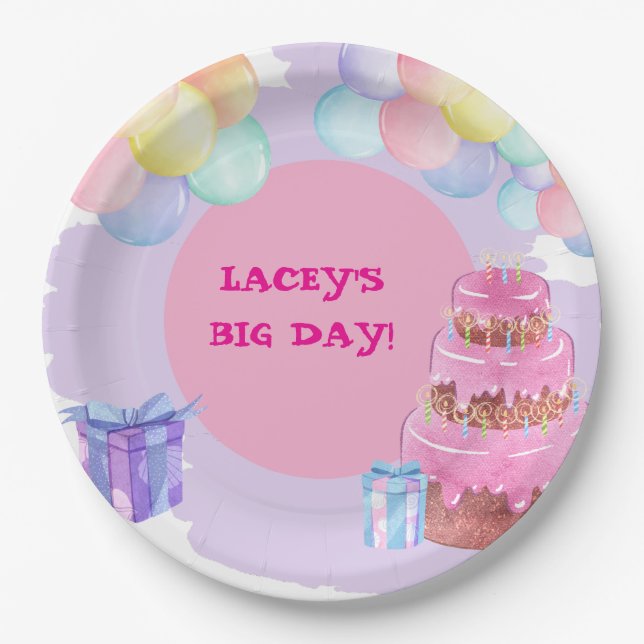 Sweet Celebration: Purple Birthday Paper Napkin Plate (Front)