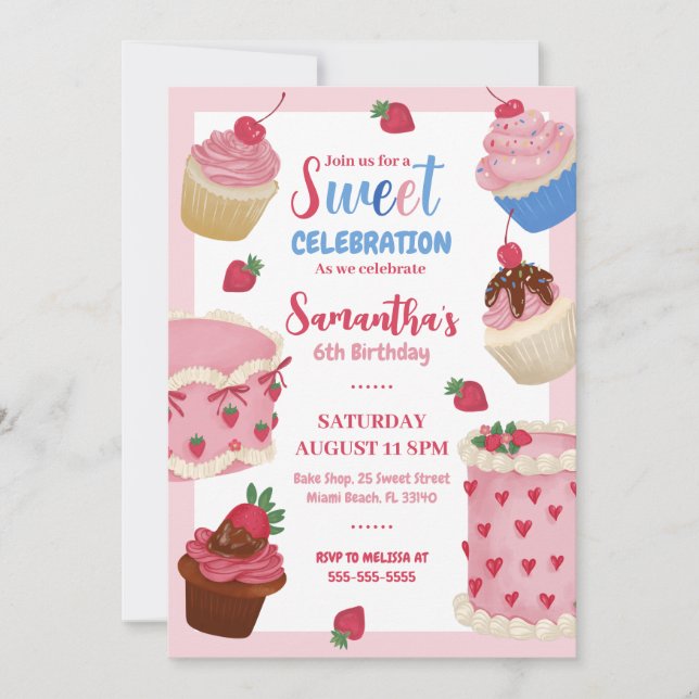 Sweet Celebration Vintage Cake Birthday Invitation (Front)