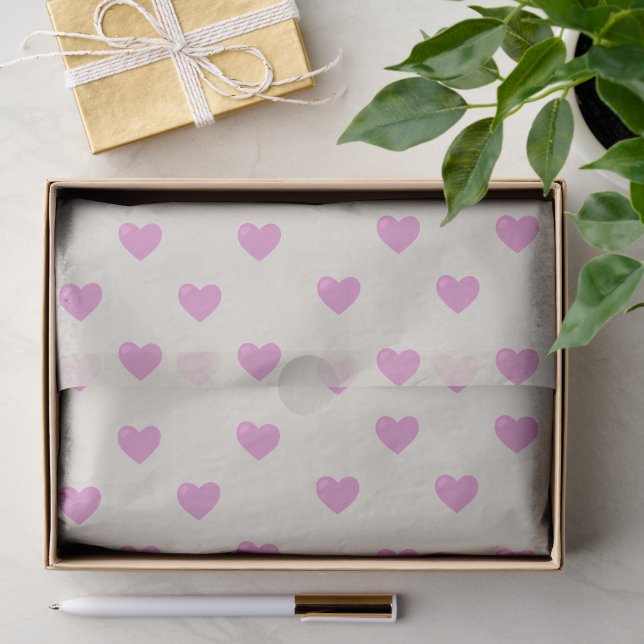 Sweet Charming Pink Heart Pattern Greige  Tissue Paper (Gift)