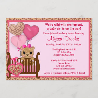 Sweet CHEETAH Girl Baby Shower Invitation CGS Pink