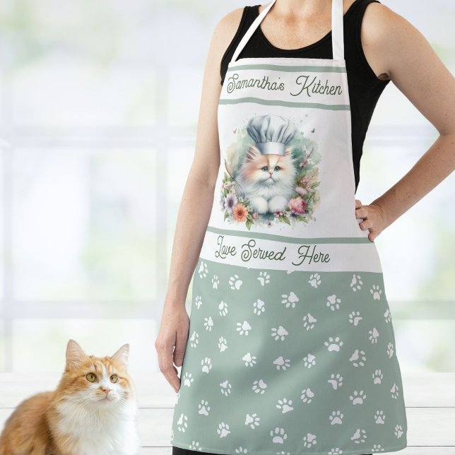 Sweet Chef Cat Hat Personalised Kitchen Pawprints Apron (Creator Uploaded)