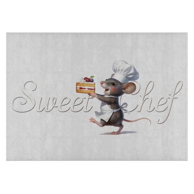 "Sweet Chef" Mouse Logo Illustration Cutting Board (Front)