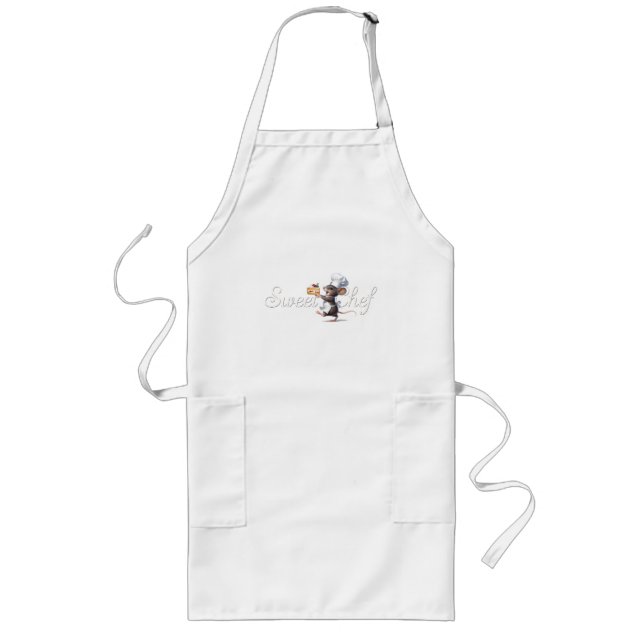 "Sweet Chef" Mouse Logo Illustration Long Apron (Front)