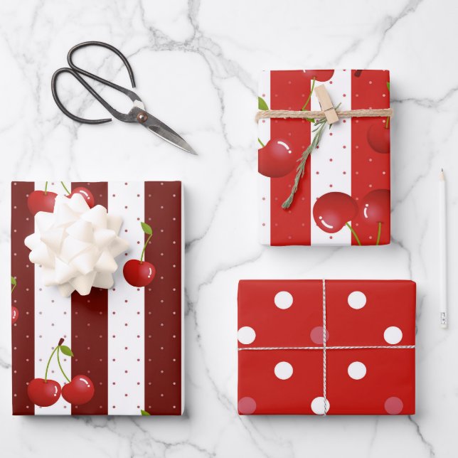 Sweet Cherries Decoupage Wrapping Paper Sheet (Front)