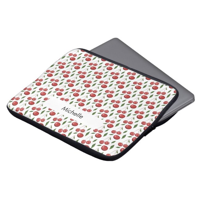 Sweet Cherries Watercolor Illustration Monogrammed Laptop Sleeve (Front Top)