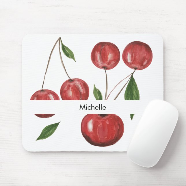 Sweet Cherries Watercolor Illustration Monogrammed Mouse Pad (With Mouse)