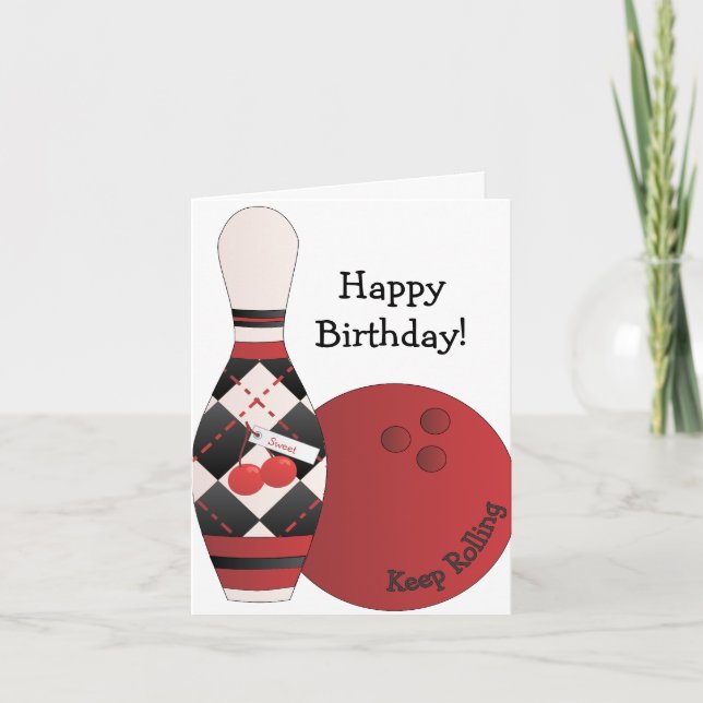 Sweet Cherry Argyle Bowling Design Card (Front)