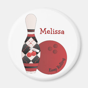 Sweet Cherry Argyle Bowling Design Magnet