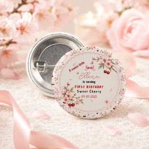 Sweet Cherry Blossom 1st Birthday girl Party 3 Cm Round Badge