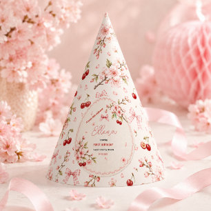 Sweet Cherry Blossom 1st Birthday girl Party Hat