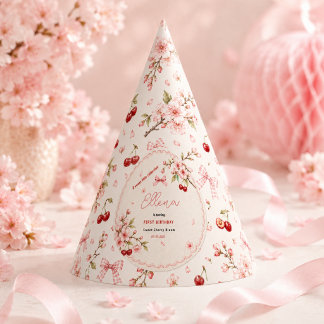 Sweet Cherry Blossom 1st Birthday girl Party Hat