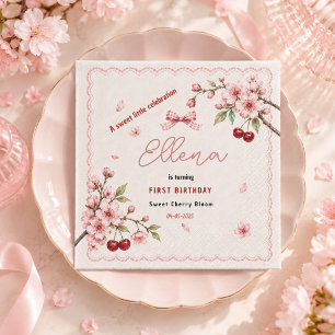 Sweet Cherry Blossom 1st Birthday girl Party Napkin