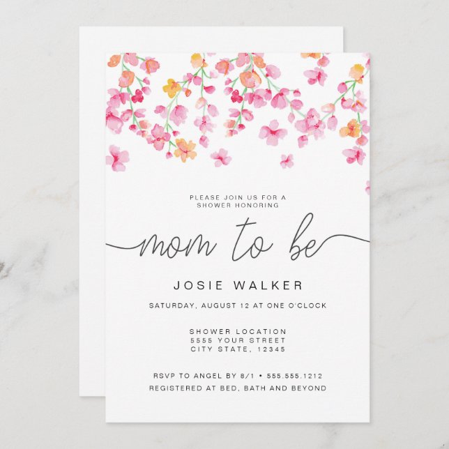 Sweet Cherry Blossoms Baby Shower Invitation (Front/Back)