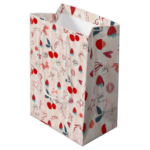 Sweet Cherry Bows and Stars Aesthetic Design Medium Gift Bag