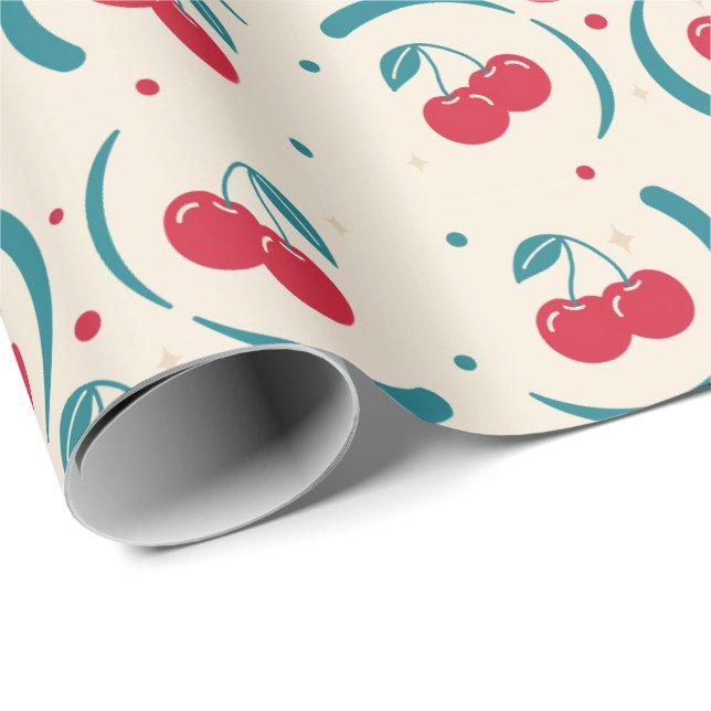 Sweet Cherry Bridal Shower Favour Retro Pattern   Wrapping Paper (Roll Corner)