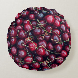 Sweet cherry close up top view background round cushion
