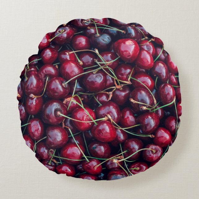 Sweet cherry close up top view background round cushion (Front)