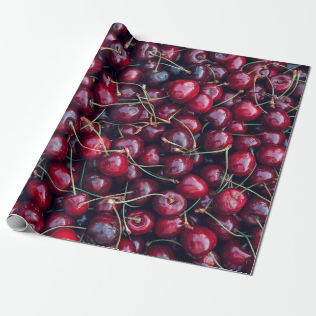 Sweet cherry close up top view background wrapping paper (Unrolled)