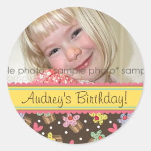 Sweet Cherry Cupcakes Birthday Gift Label Sticker