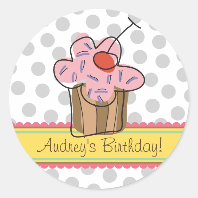 Sweet Cherry Cupcakes Birthday Gift Label Sticker (Front)