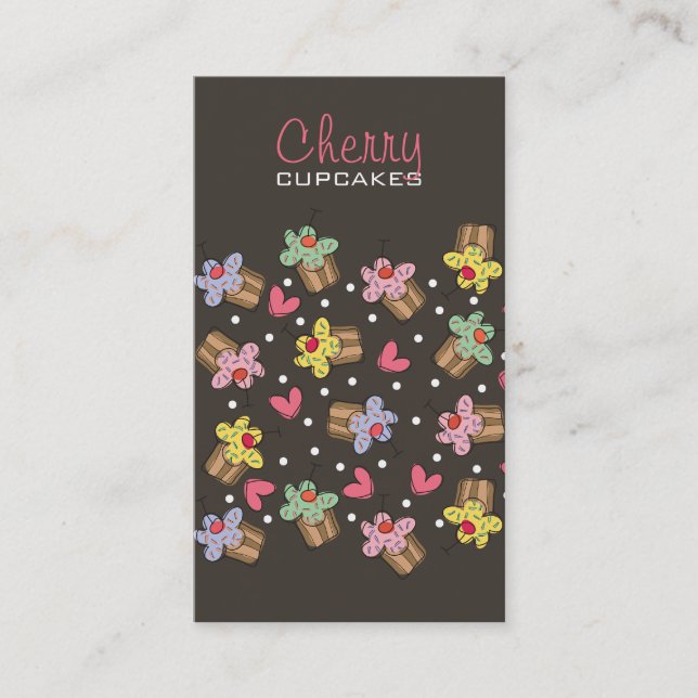 Sweet Cherry Cupcakes Confectionery Bakery Cute Business Card (Front)