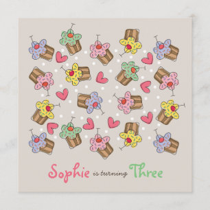 Sweet Cherry Cupcakes Girl Birthday Party Invite